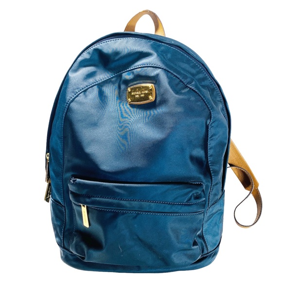 MICHAEL KORS Navy Nylon Saddle Saffiano Leather Strap JET SET Backpack Computer - Picture 2 of 12